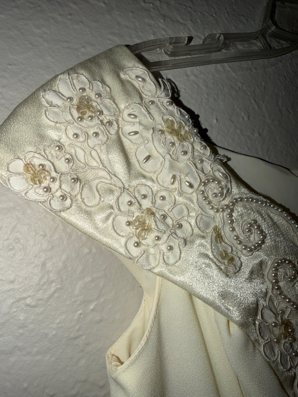 Vintage Union Made Off The Shoulder Wedding Gown with Pearl Beadwork cottagecore - Picture 6 of 11